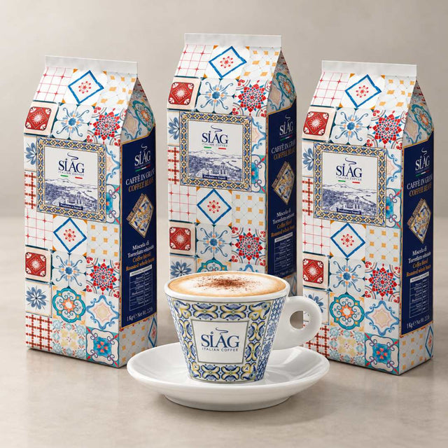 SIÀG Blu Mediterranea – Italian Whole Bean Coffee | 3kg (6.6 lb) + Free Amalfi Coast Cappuccino Cup