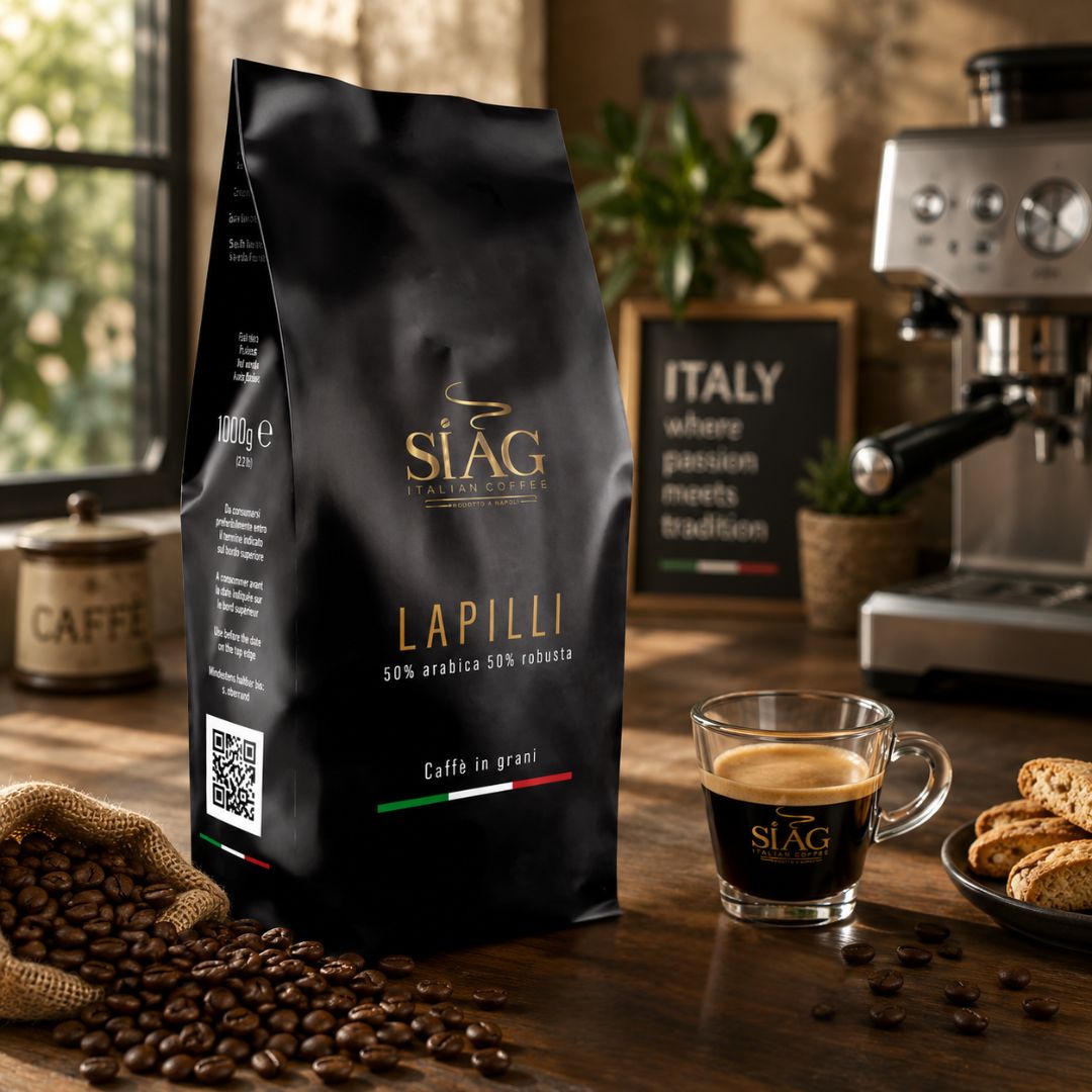 SIAG Lapilli Whole Bean Coffee – 50% Arabica & 50% Robusta – 1 kg