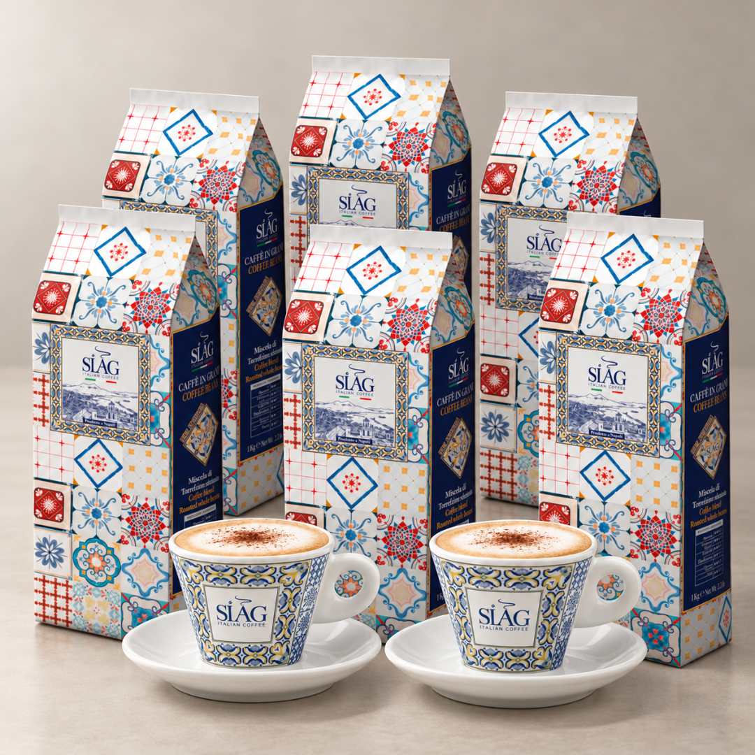 SIÀG Blu Mediterranea – Italian Whole Bean Coffee | 3kg (6.6 lb) + Free Amalfi Coast Cappuccino Cup