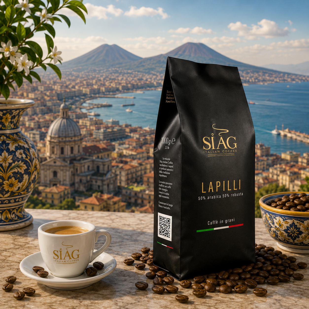 SIAG Lapilli Whole Bean Coffee – 50% Arabica & 50% Robusta – 1 kg
