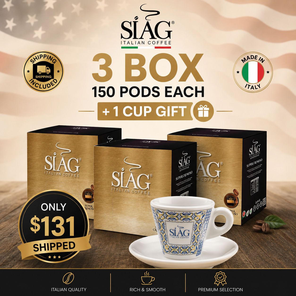 450 Oro Blend – Premium ESE Pods | Siag Caffè (1 CUP GIFT)