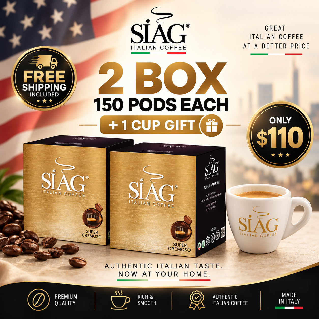 300 Oro Blend – Premium ESE Pods | Siag Caffè (1 CUP GIFT)
