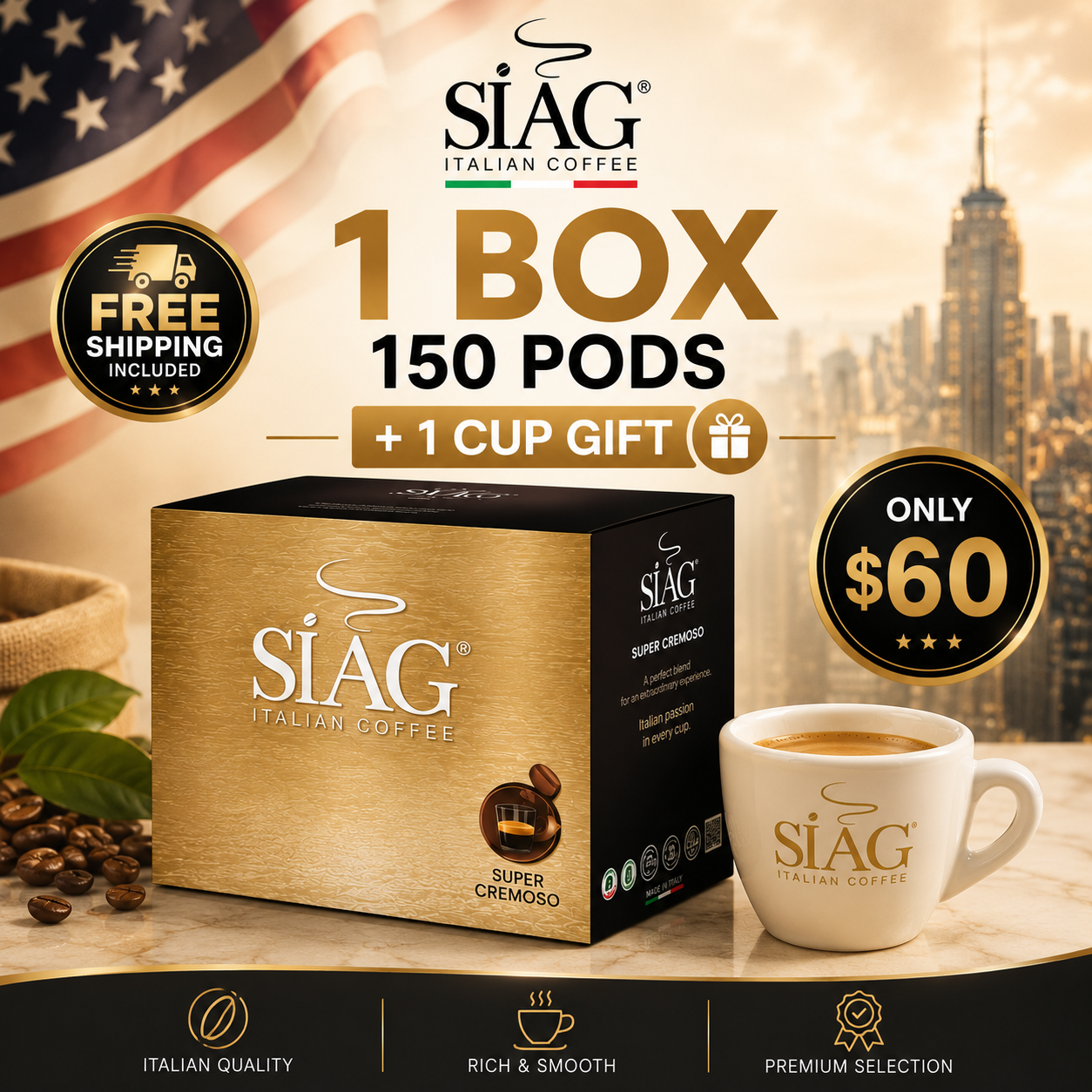 150 Oro Blend – Premium ESE Pods | Siag Caffè (1 CUP GIFT)