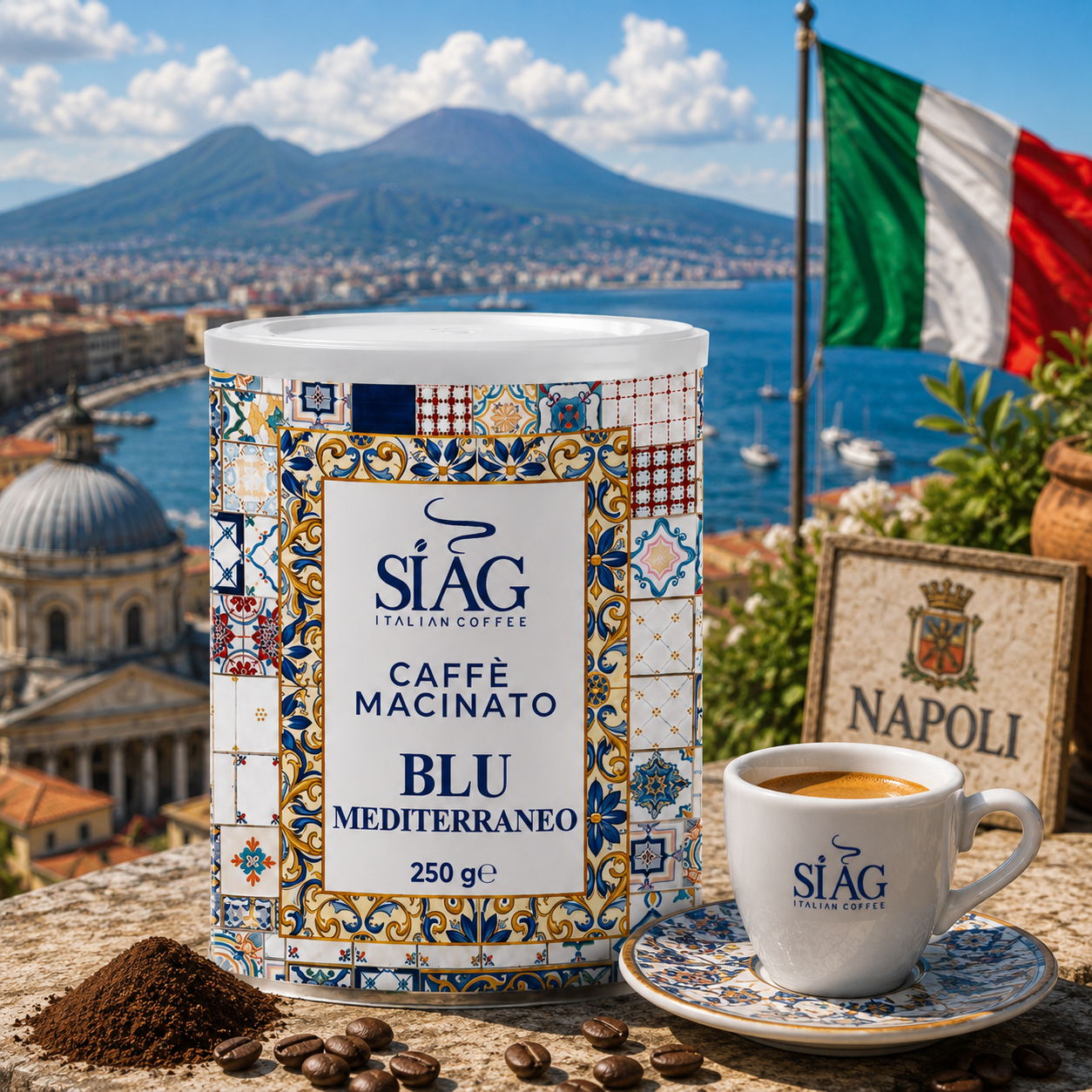 SIAG Blu Mediterraneo Ground Coffee 250g | 50% Arabica 50% Robusta