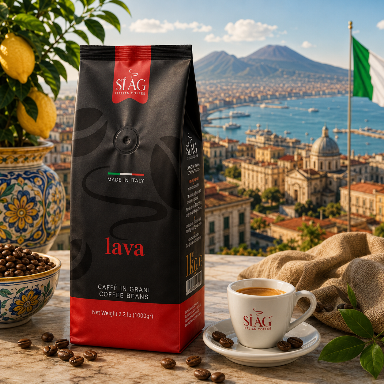 SIAG Lava Whole Bean Coffee – 70% Robusta & 30% Arabica – 1 kg