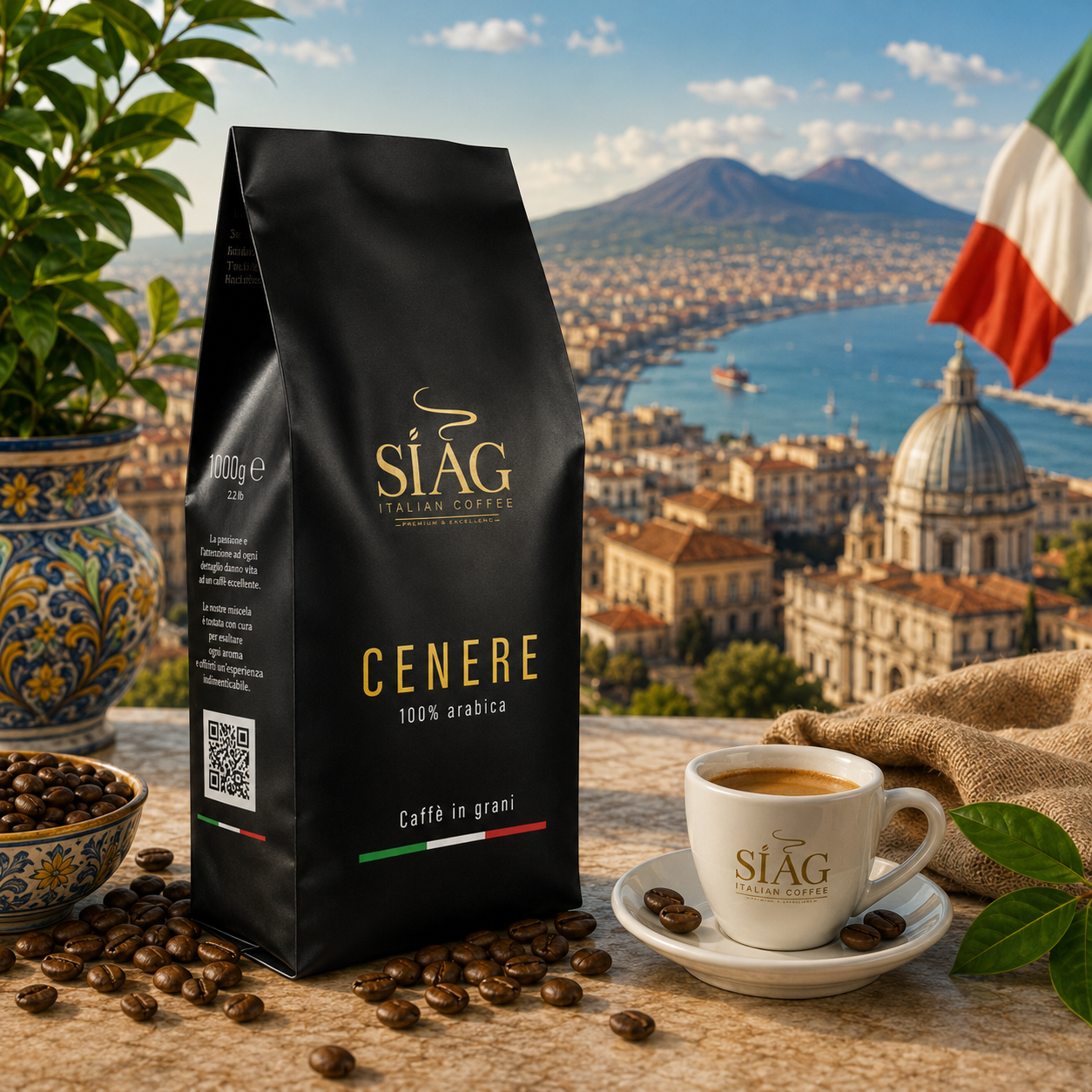 SIAG Cenere 100% Arabica Whole Bean Coffee – 1 kg