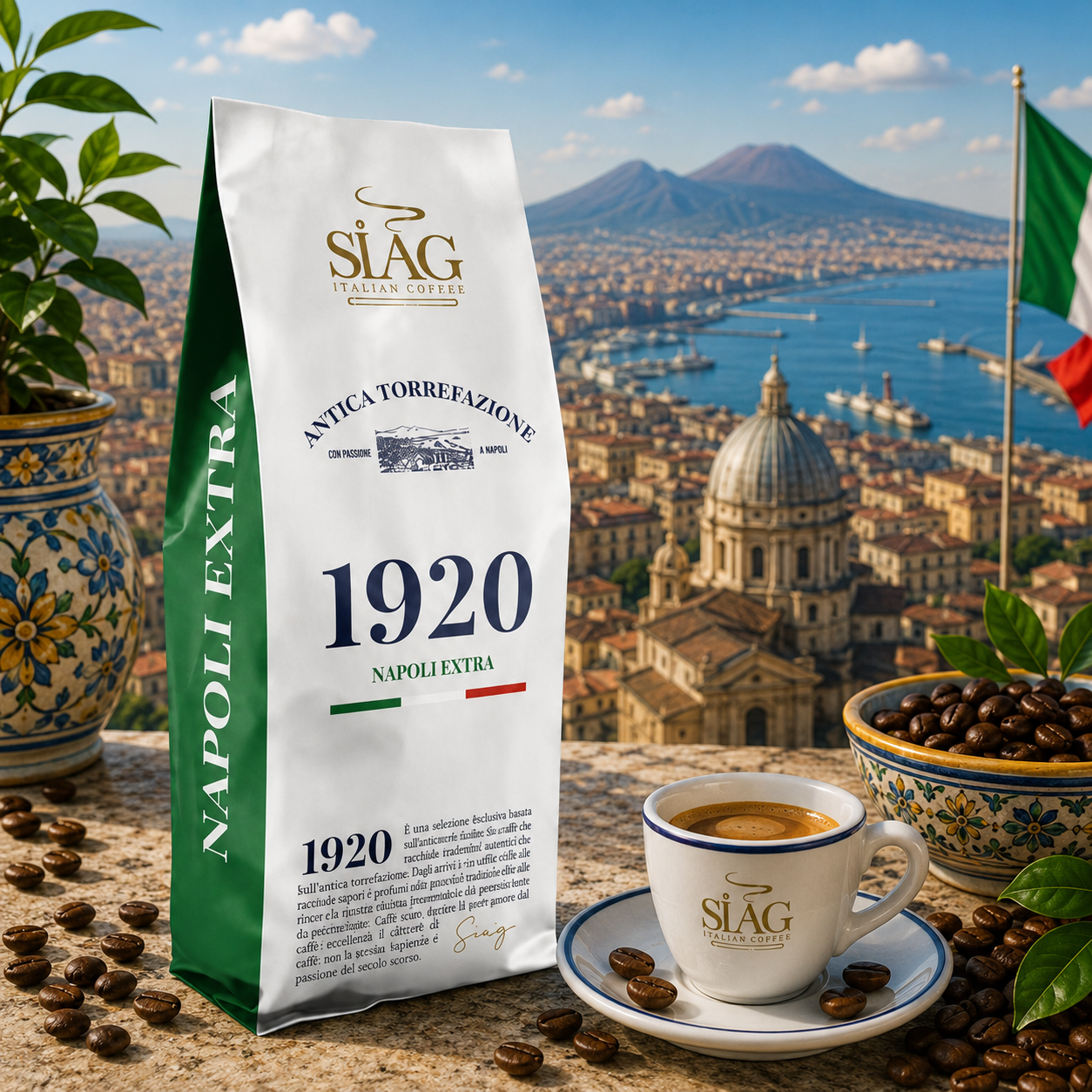 SIAG Napoli Extra Whole Bean Coffee – 100% Arabica – 1 kg