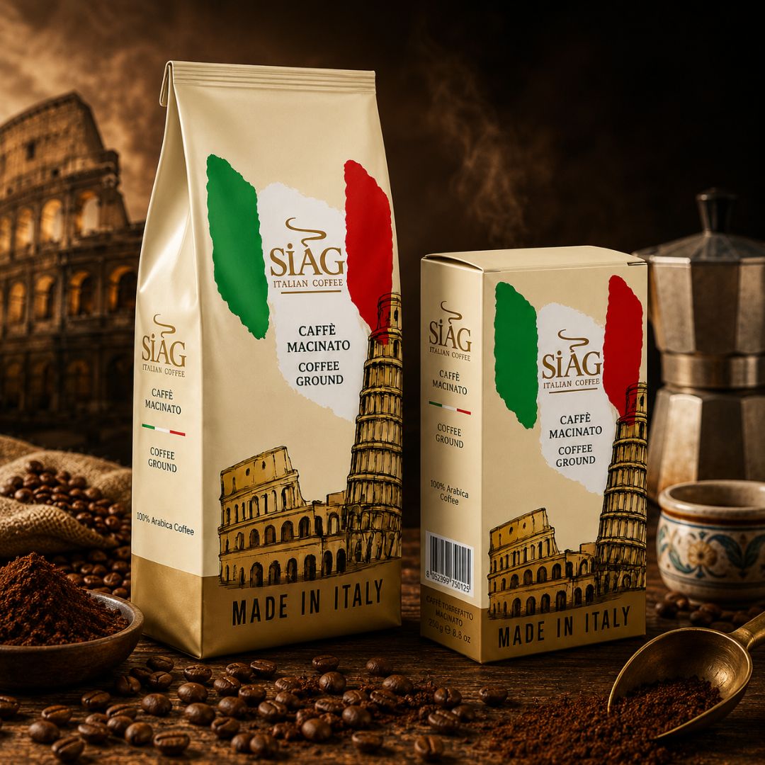 SIAG Italian Ground Coffee – 70% Robusta & 30% Arabica – 250 g